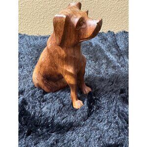 Hand-Carved Wooden Dog Figurine For Home Decor  5"Tall